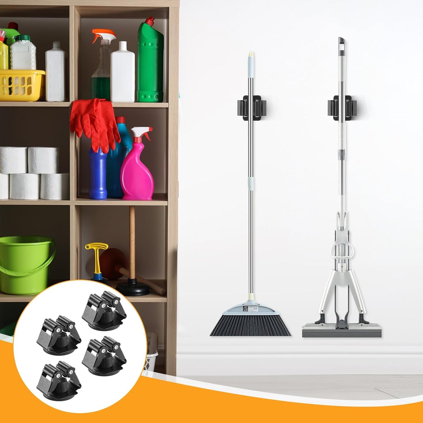 Magnetic Mop Broom Holder,4Pack Heavy Duty Magnetic Broom Holder for Cleaning Tools,D1.69” Strong Broom Mop Holder Wall Mount for Garage Kitchen Laundry Work Shop