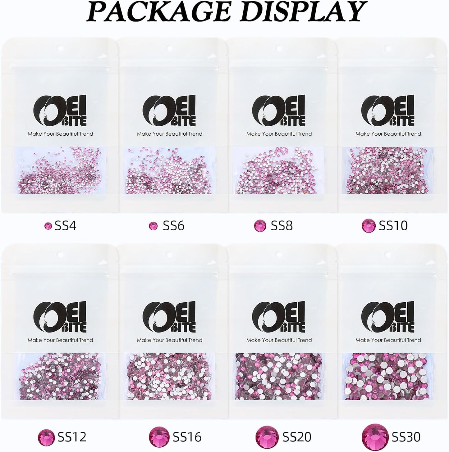 Fuchsia Flatback Rhinestones, Glass Rhinestones for Nail Art and Craft, Glue Fix, Loose Crystal Gemstones(Fuchsia, SS8, 1440pcs, 2.3-2.5mm)