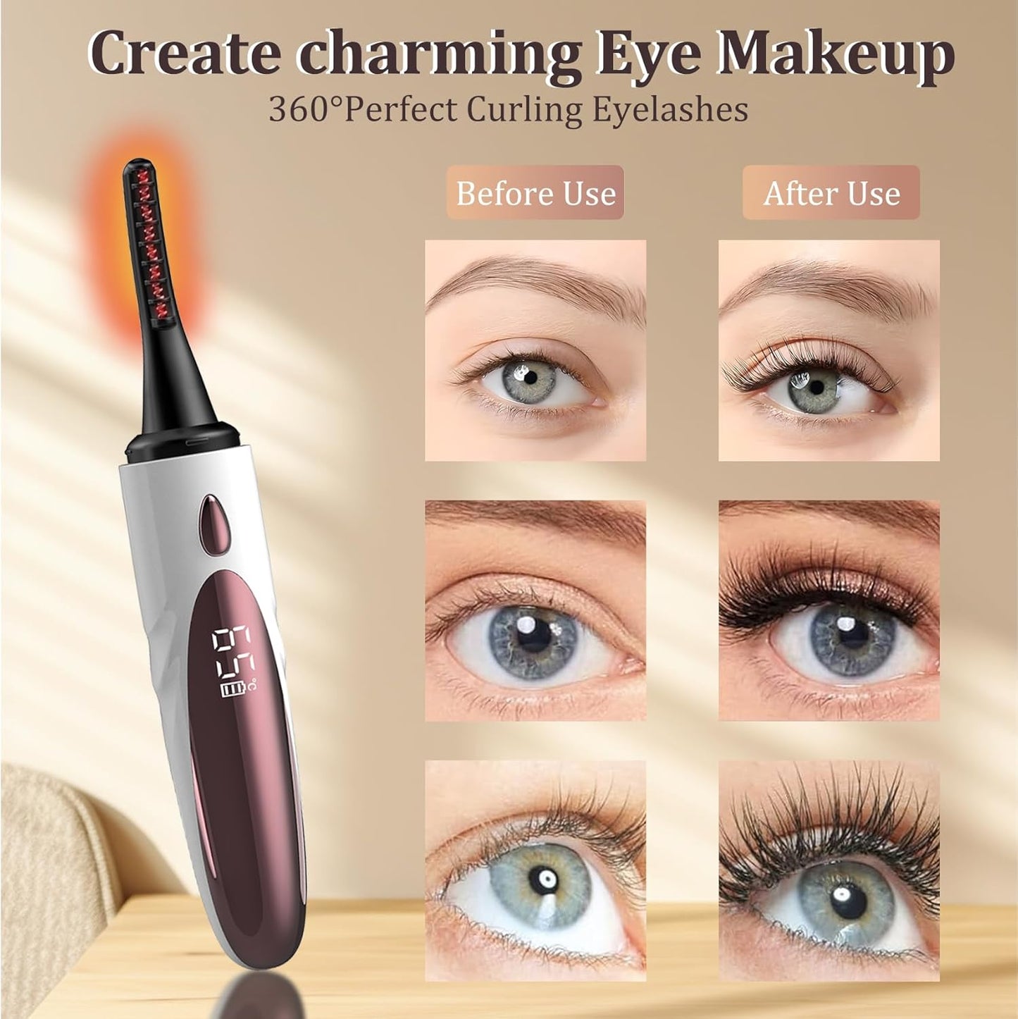 Heated Eyelash Curlers - Fast Heat up Within 10s, Electric Eyelash Curler with 4 Heating Modes, Rechargeable Electric Eyelash Curler, Heated Lash Curler for Makeup Tools with LED Display (White)