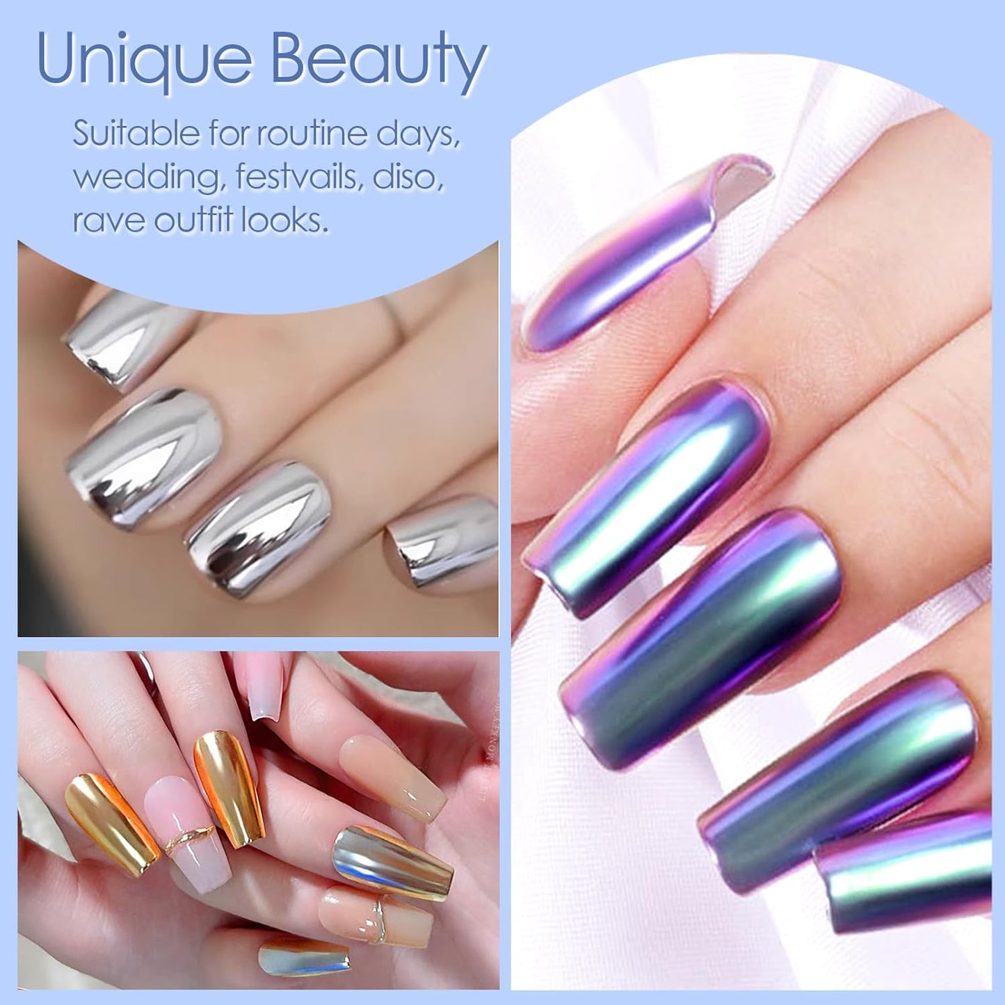 Allstarry Chrome Nail Powder, Metallic Mirror Gold Chrome Powder Pigment Color Changing Chameleon Nail Powder Nail Art Glitter Dust for Gel Nail Manicure DIY at Home Salon Women Gifts