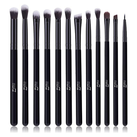 MSQ Eye Makeup Brushes 12pcs Eyeshadow Makeup Brushes Set with Soft Synthetic Hairs & Real Wood Handle for Eyeshadow, Eyebrow, Eyeliner, Blending(Black without bag)