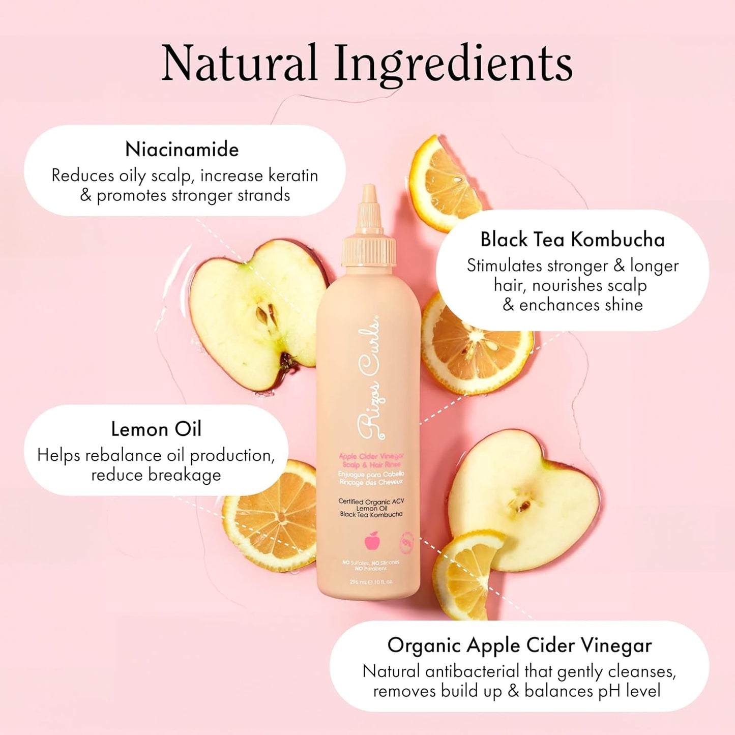 Rizos Curls Travel Apple Cider Vinegar Scalp & Hair Rinse, Clarifies to Remove Product Buildup, Balance Oils, Revive Hair & Scalp, Enhances Softness & Shine, 2.5 oz