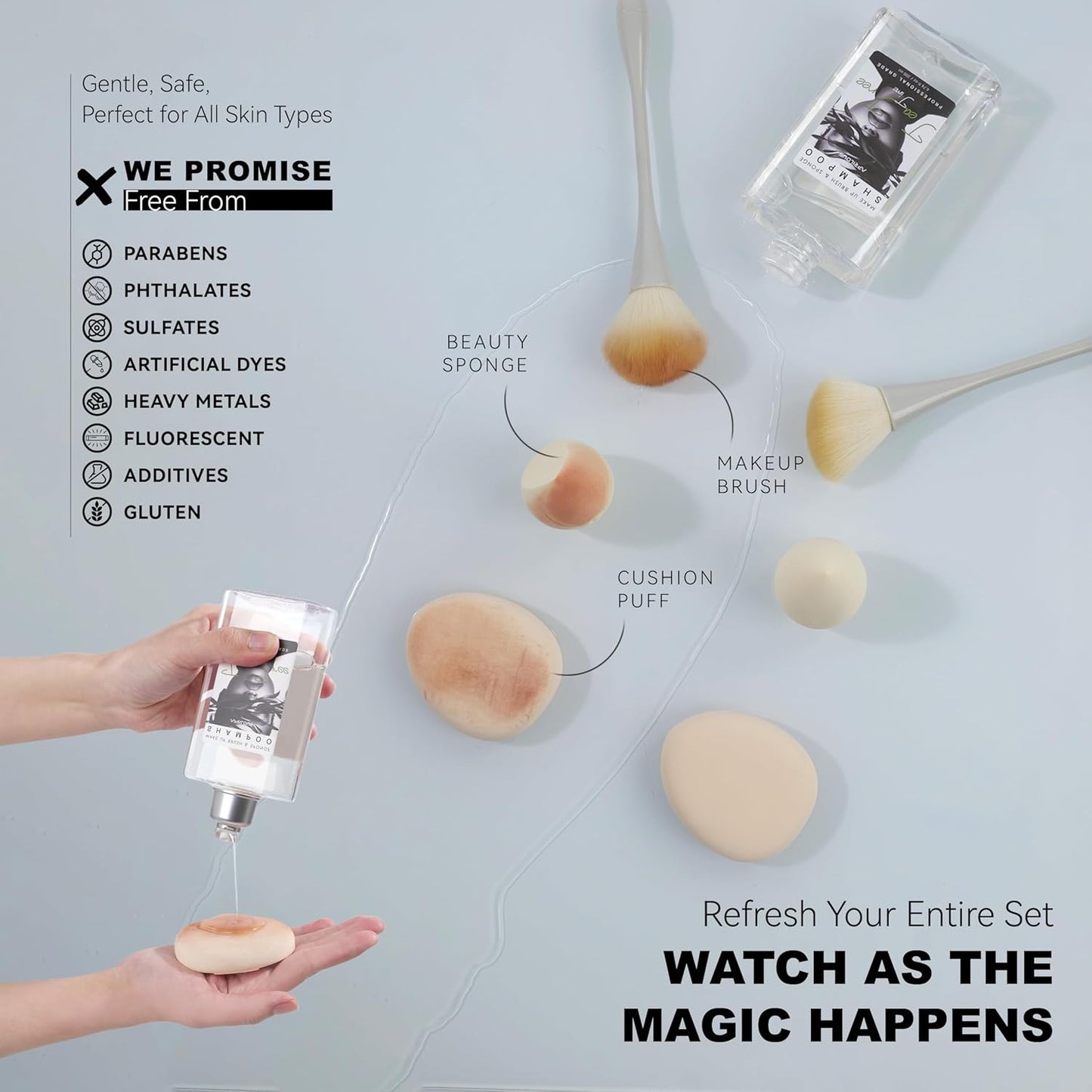 Makeup Brush Cleaner with Silicone Mat, Tea Tree Oil, Shampoo for Sponges & Puffs, Deep Cleaning, Antibacterial, Conditions Bristles, Gentle, Vegan & Cruelty-Free, 6.76 fl.oz