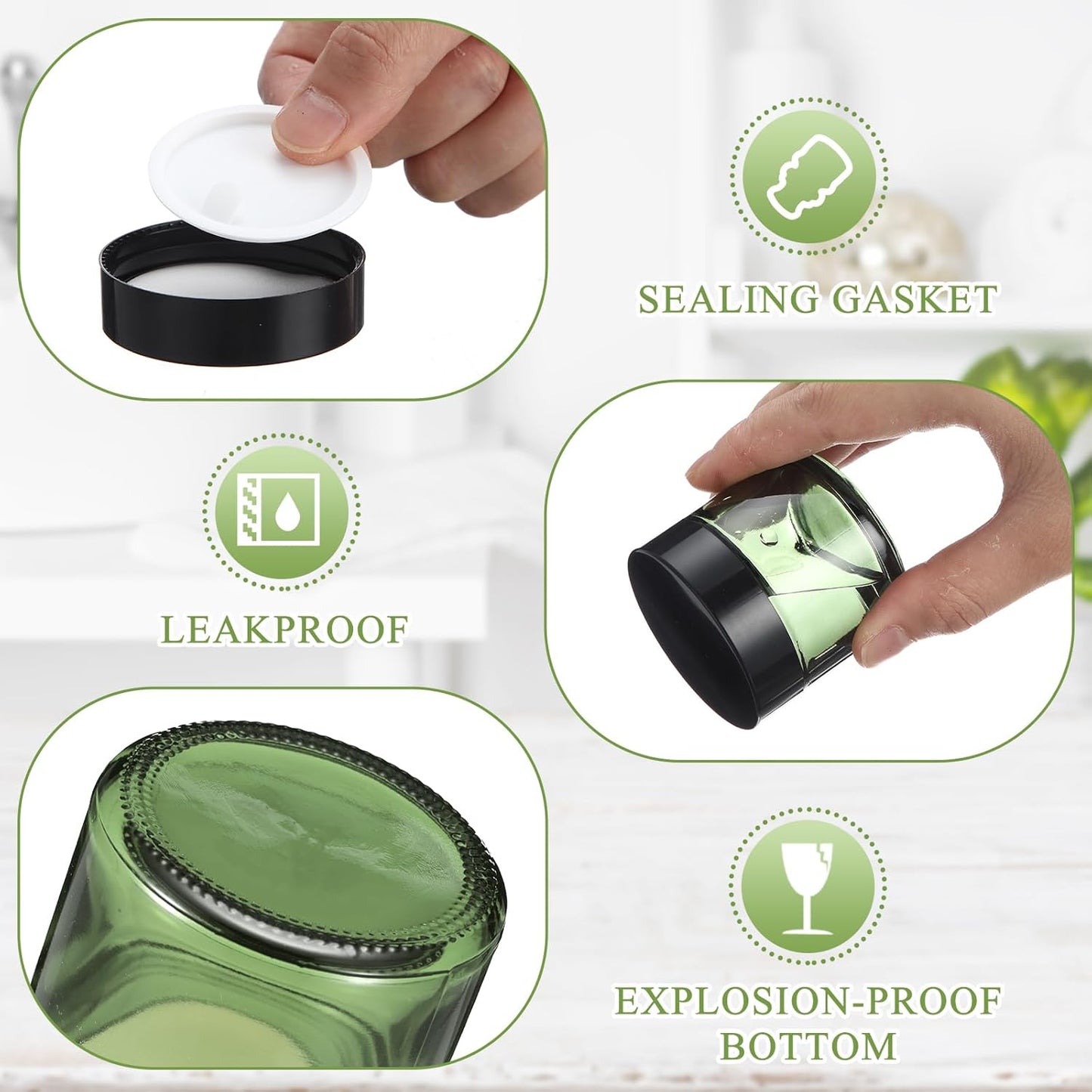 Domensi 48 Pcs 2 oz Glass Jars with Lids Travel Size Round Leakproof Empty Cosmetic Jars with Inner Liners Lid for Storing Makeup Lotions Face Cream Ointments Candle DIY Making (Olive Green)