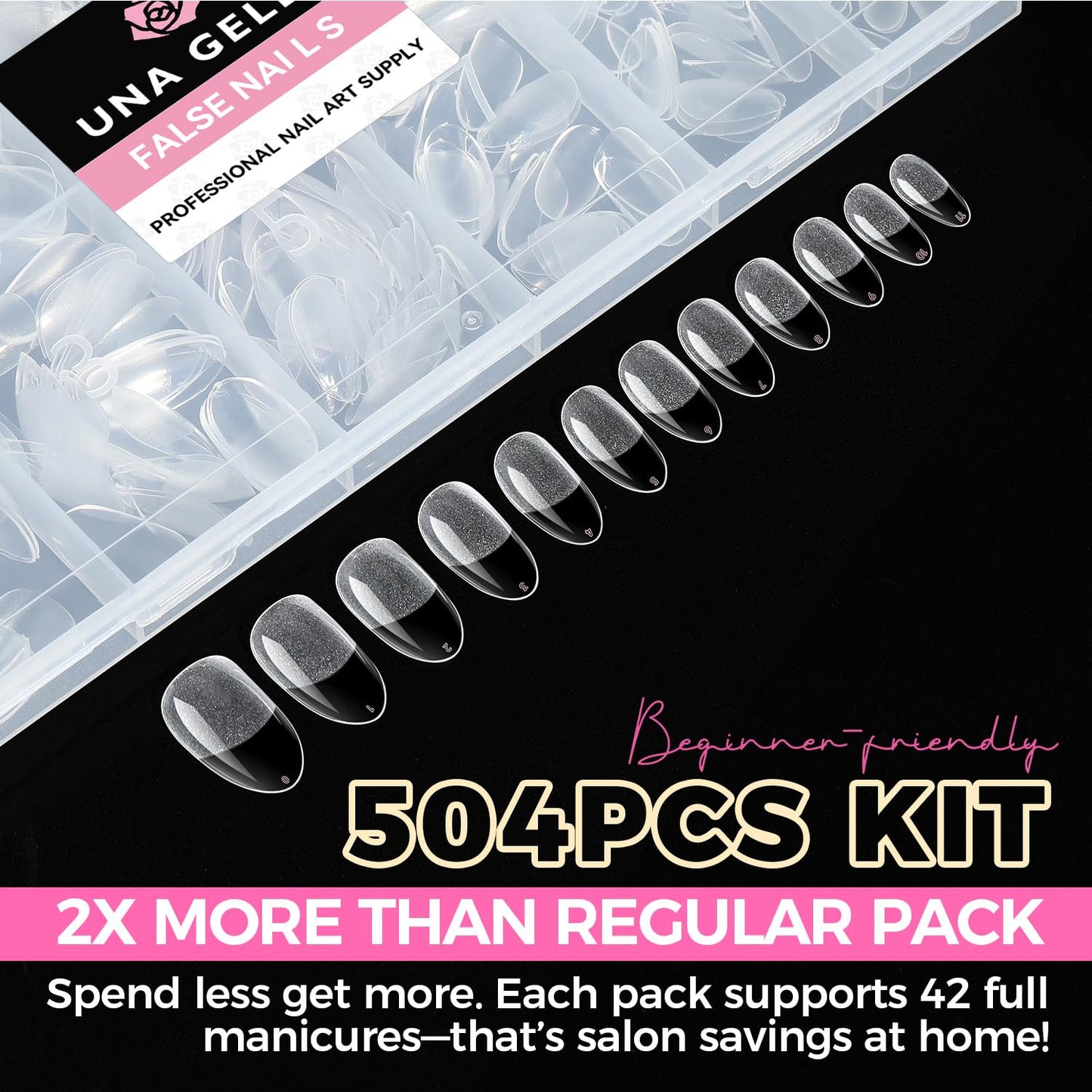 UNA GELLA Oval Fake Nails Pre-shape 504pcs Almond Gel Nail Tips Round Almond Press on Nails for Full Cover Acrylic Round Oval Full Nails False Nails 12 Sizes False Soft Gel Tips