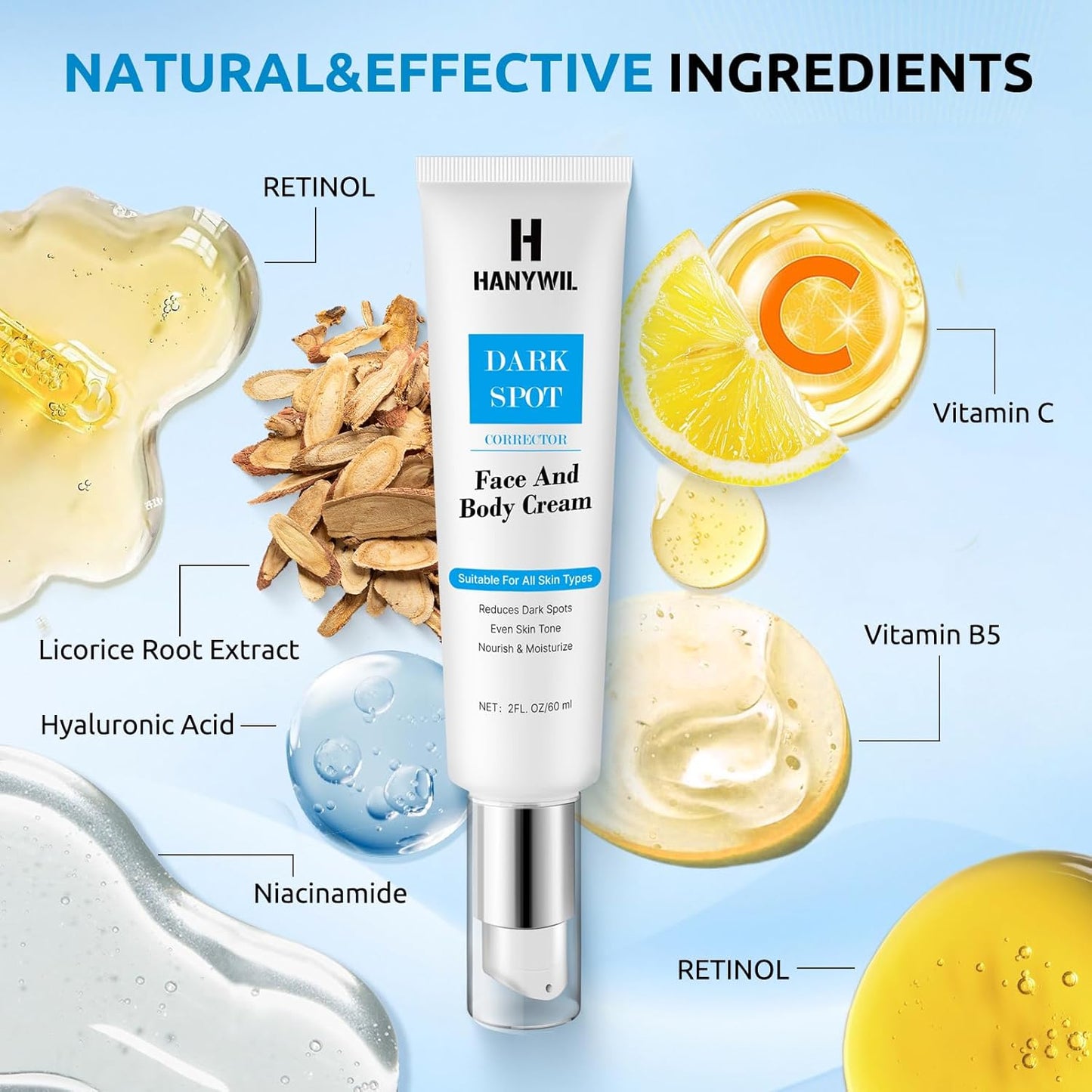 HANYWIL Dark Spot Remover for Face & Body Serum, Dark Spot Corrector Cream for Face & Body, Rapid Fade Treatment for Sun Spots, Age Spots, Melasma, Dermatologist-Tested Skin Tone Evenser(2.0 Fl Oz)