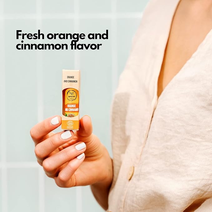 SoapFactory Natural Lip Balm for Dry cracked Lips with Orange and Cinnamon, Vegan, Organic Certified, Lip Care with Carnauba Wax for Women and Men, 0.17 ounce