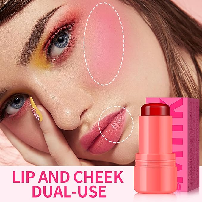 Cooling Water Jelly Tint Blush Makeup Blush Stick 3-in-1 Lip and Cheek Tint Stain Jelly Blush Multi-use Clear Glossy Gel Blush,0.18 Oz (Burst Poppy Pink, 0.18 Oz)
