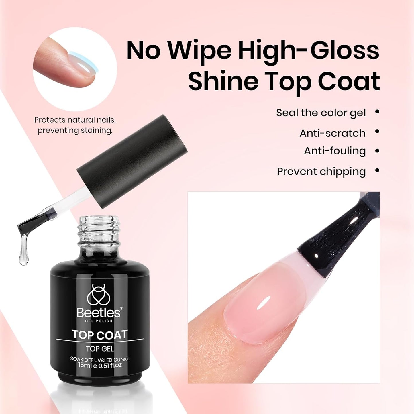 Beetles Hema Free Pink Builder Gel with No Wipe Gel Top Coat and Base Coat Shine Finish and Long Lasting, Soak Off LED Jelly Nude Builder Nail Strengthener Extension Thickening & Repair