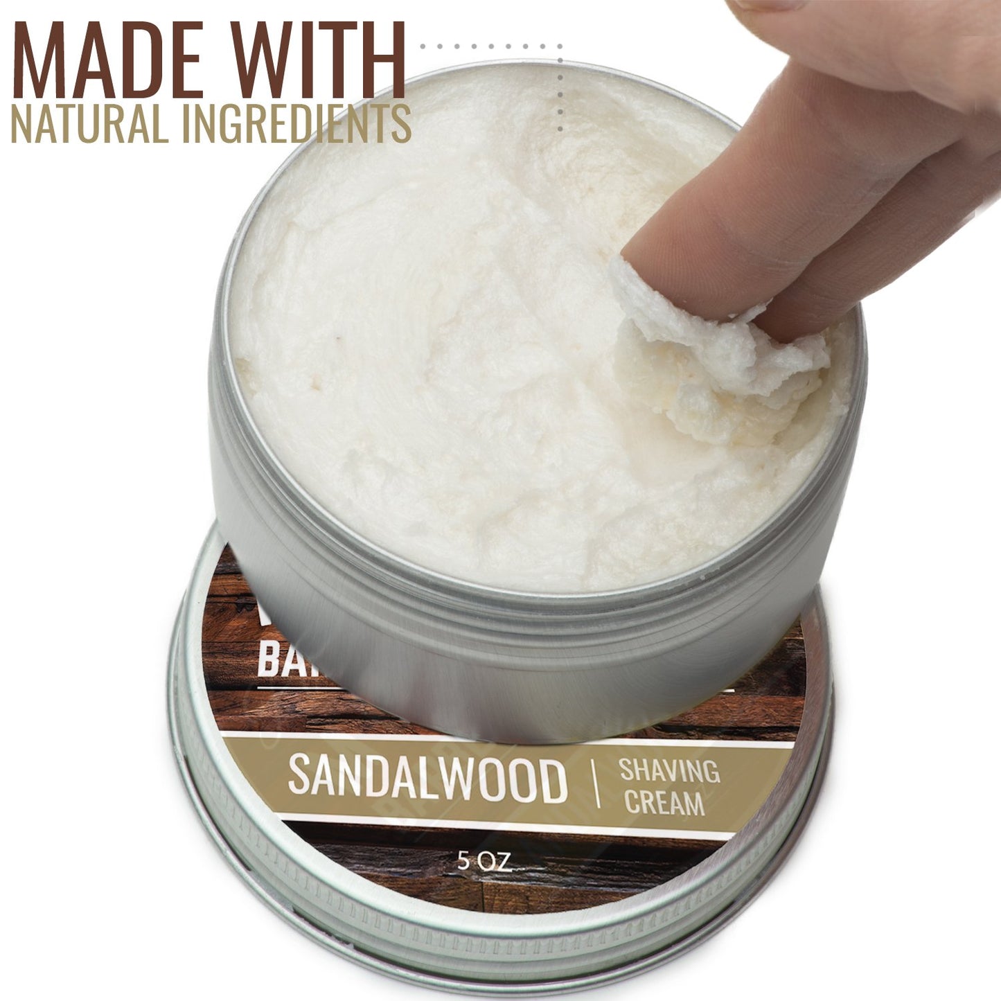 Shaving Cream for Men with Sandalwood Essential Oil - Thick Lather for Traditional and Cartridge Shaving - by Rocky Mountain Barber Company – 5oz Tin