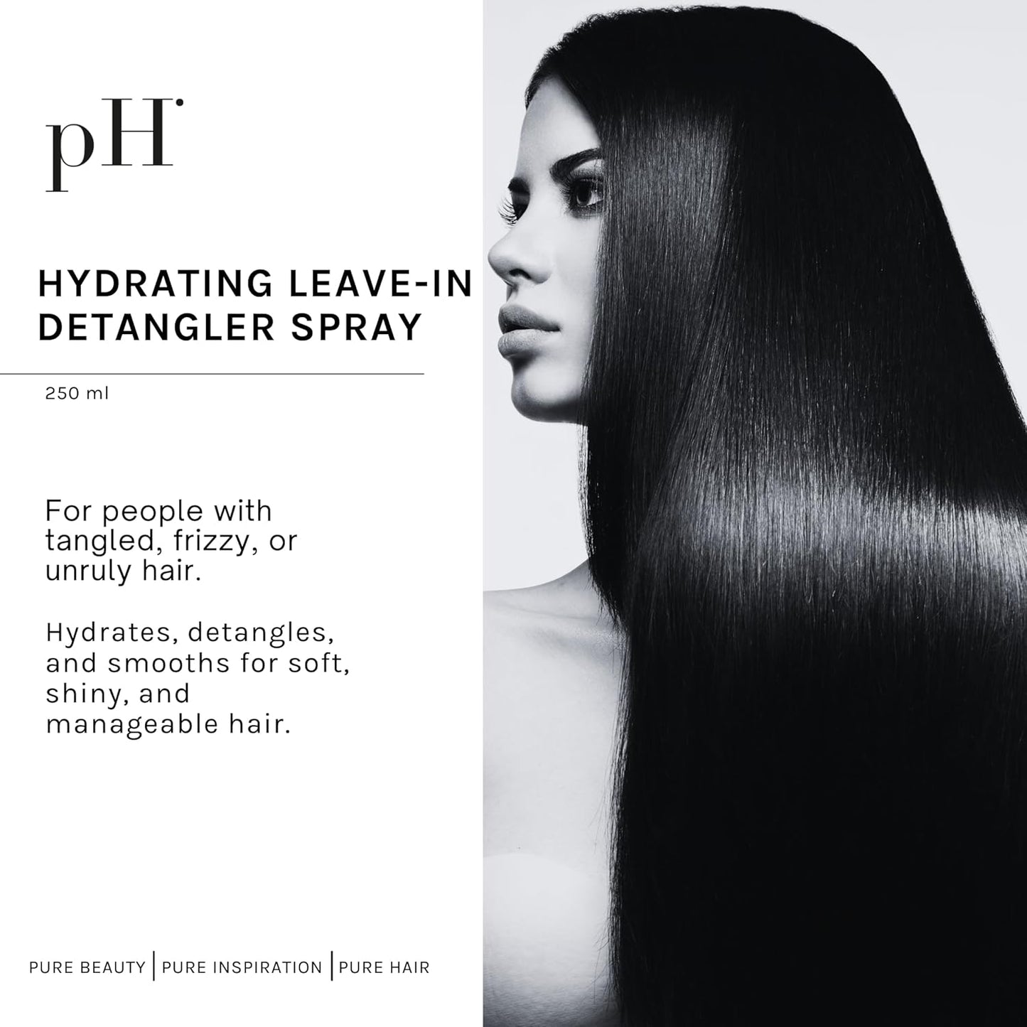 pH PURE HAIR Leave-In Detangler Spray – Curly Hair Detangler with Vanilla & Iris – Lightweight Curl Conditioner & Moisturizer for Shine, Frizz Control & Softness – Italian Luxury Hair Care - 8.45 Oz