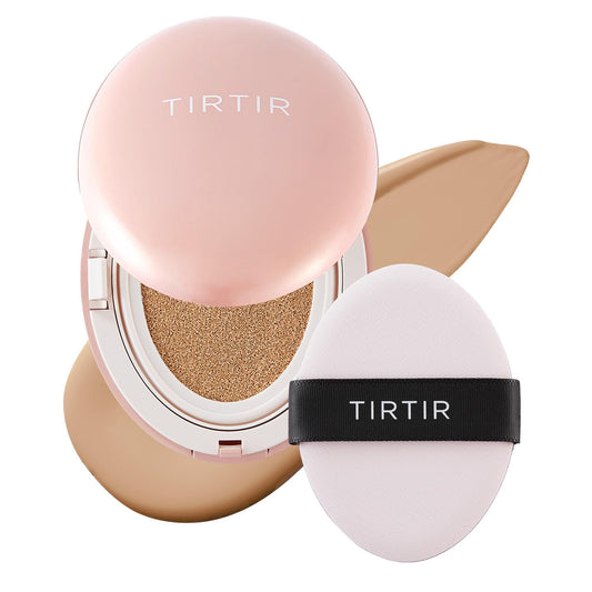 TIRTIR Mask Fit All Cover Pink Cushion Foundation | High coverage, Velvety Matte Finish, Lightweight, Flawless, Corrects Redness, Korean Cushion (#25N Mocha, Full Size, 0.63 Fl Oz)