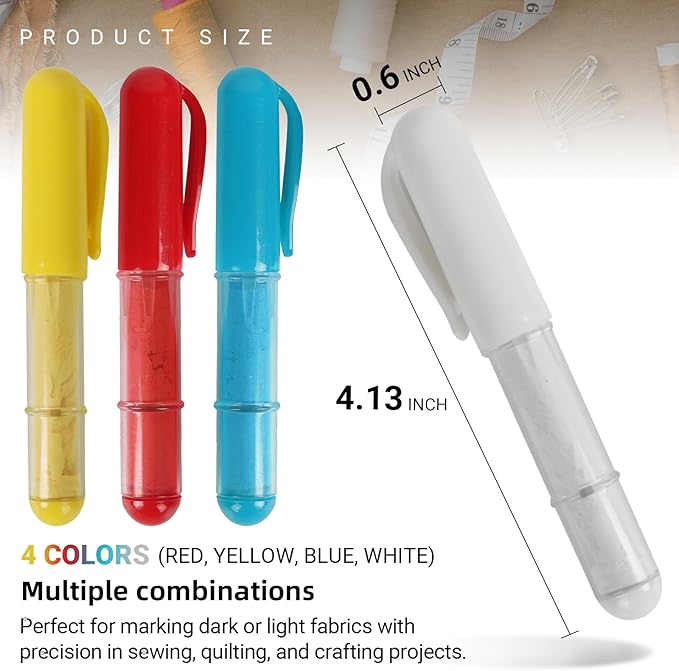 (2-pack) Fabric Chalk Markers -Erase Tailor’s Chalk for Quilting and Sewing - Compatible with Most Fabrics - With Dosing Wheel Technology, Yellow & White
