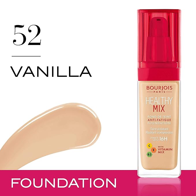 Bourjois Healthy Mix Anti-Fatigue Medium Coverage Liquid Foundation 52 Vanilla, 30ml, 29199601052