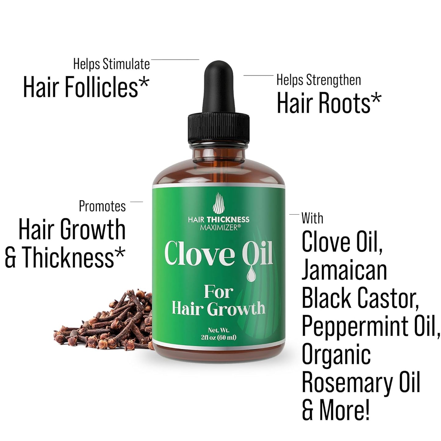 Clove, Rosemary, Peppermint & Jamaican Black Castor Oil Serum - Vegan Hair Growth Treatment for Thickening, Moisturizing & Strengthening Weak Hair, 2oz
