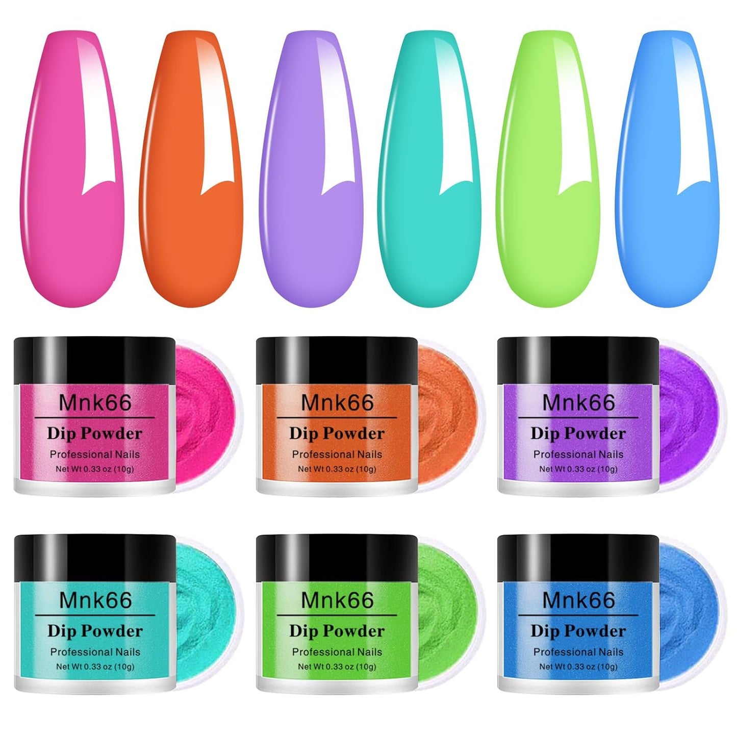Neon Dip Powder Set, 6 Colors - Glossy Nail Art Manicure DIY Salon Home Gift for Ladies (YYSDDPS-04-6pcs)