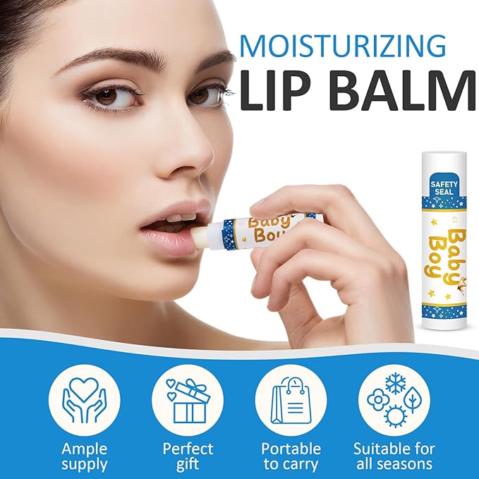 DMSKY 60 Pcs Baby Shower Favors, Lip Balms Bulk Gift for Guests, Boys Girls Games Neutral Gender Reveal Favors, Baby Shower Birthday Party Supplies Basket Gift Stuffers