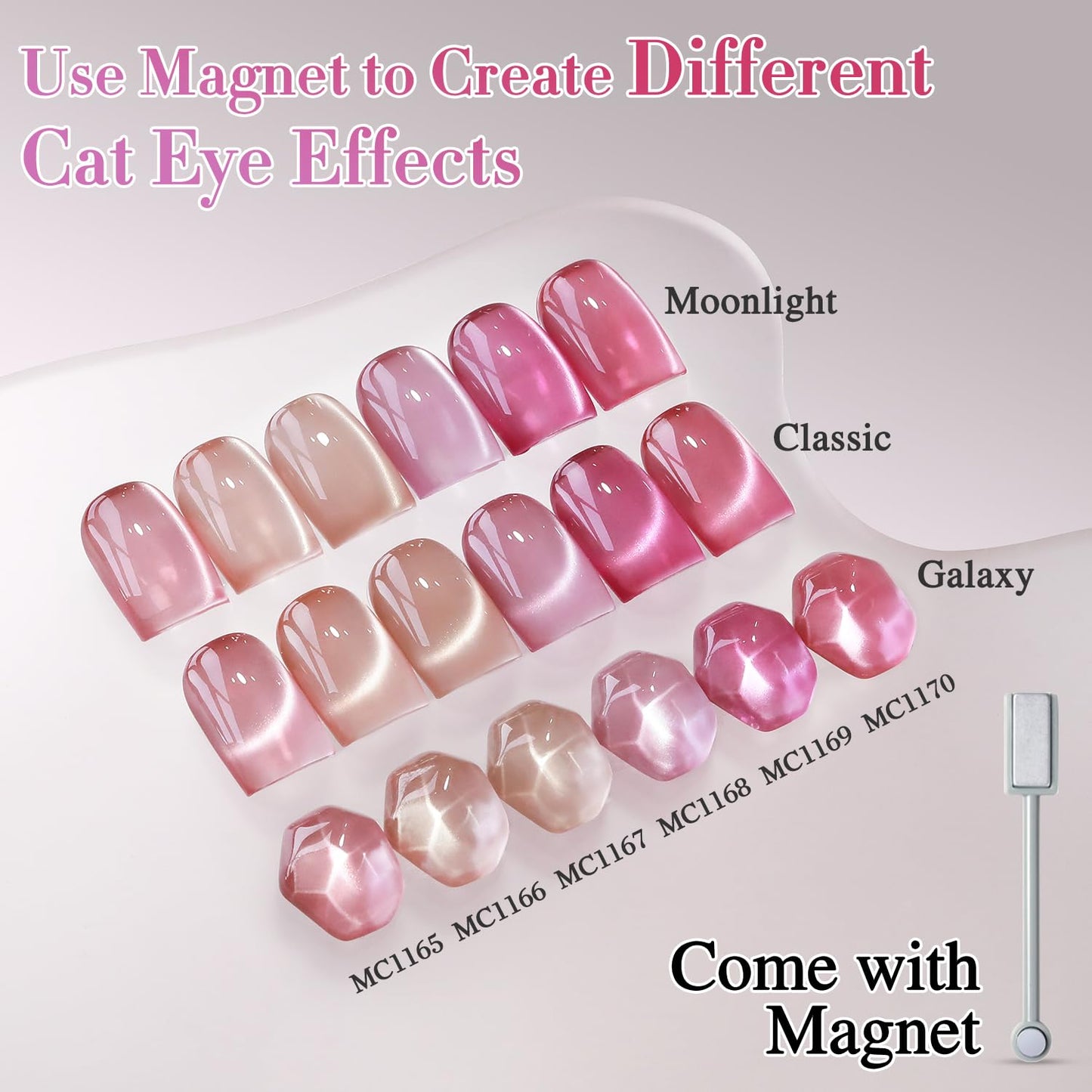 Double Rhythm 6 Colors Cat Eye Gel Polish Set Shimmer Glitter with Magnet Holographic Reflective Magnetic UV Nail Art Kit (6-Kit-49)