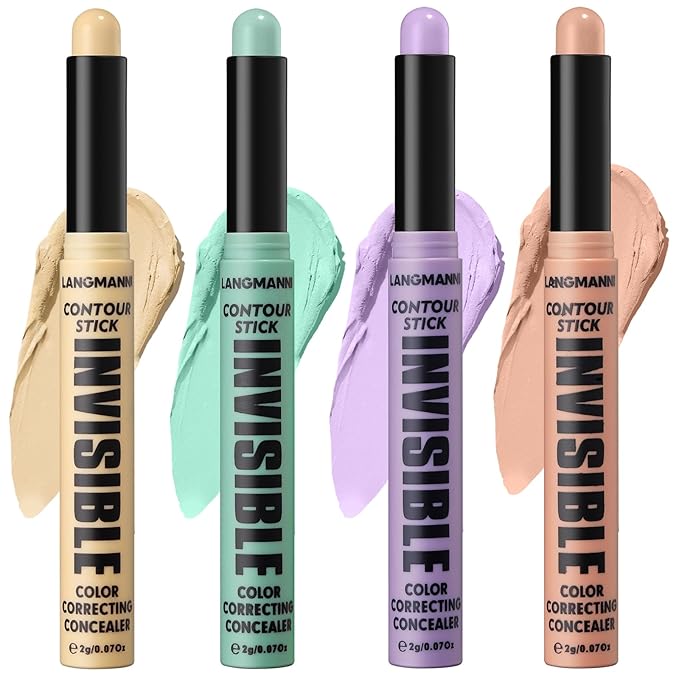 LANGMANNI Multi-Use Face Contour Stick,Highlighter & Concealer Stick, Combo Use For Correcting Color Balancing (#01+#02+#03+#04, 4 Count (Pack of 1))