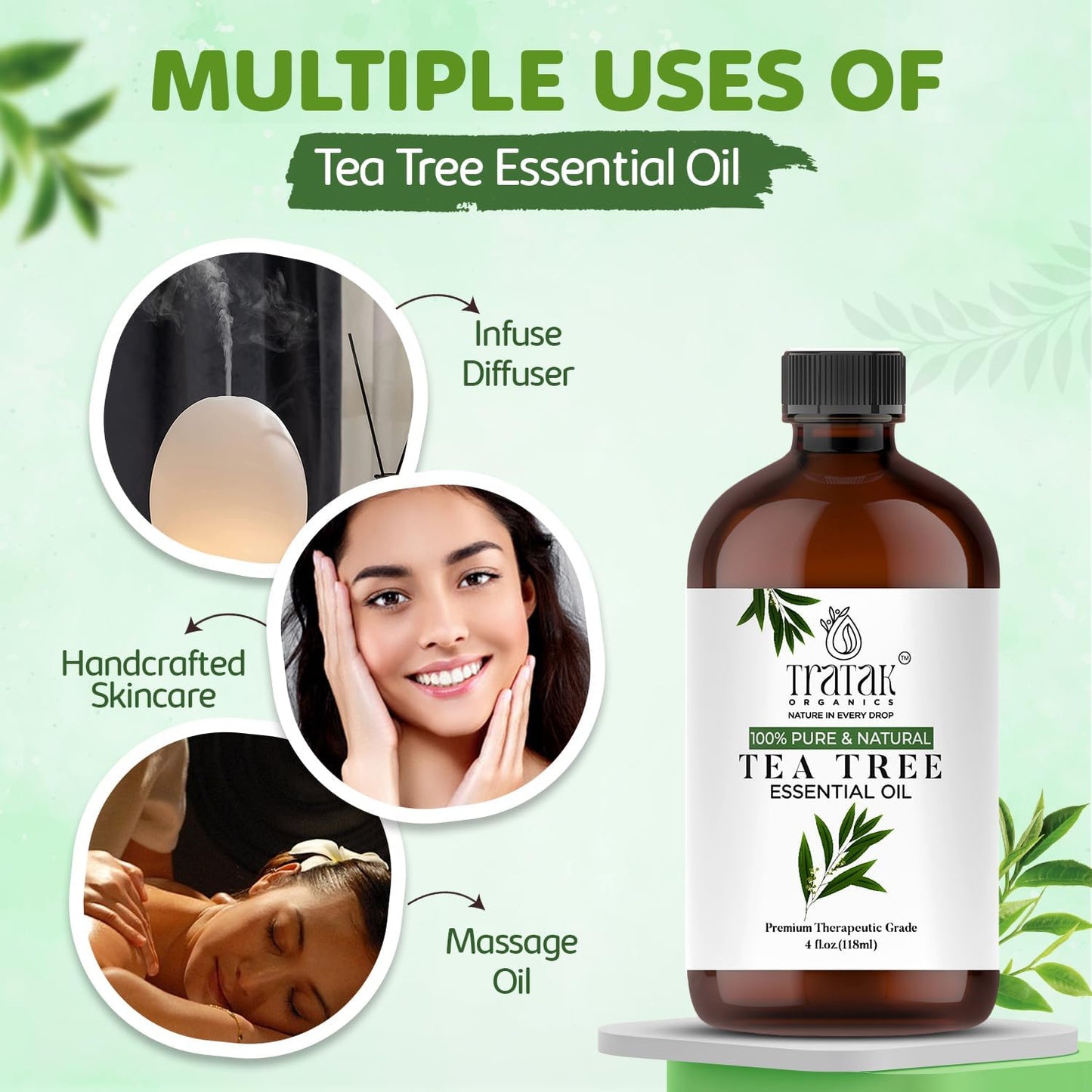 Tea Tree Oil for Skin, Hair & Toenails - 4 Fl Oz - 100% Pure Natural Tea Tree Essential Oil (Australian Melaleuca) for Potency - Used in General Wellness, Aromatherapy & DIY Soap