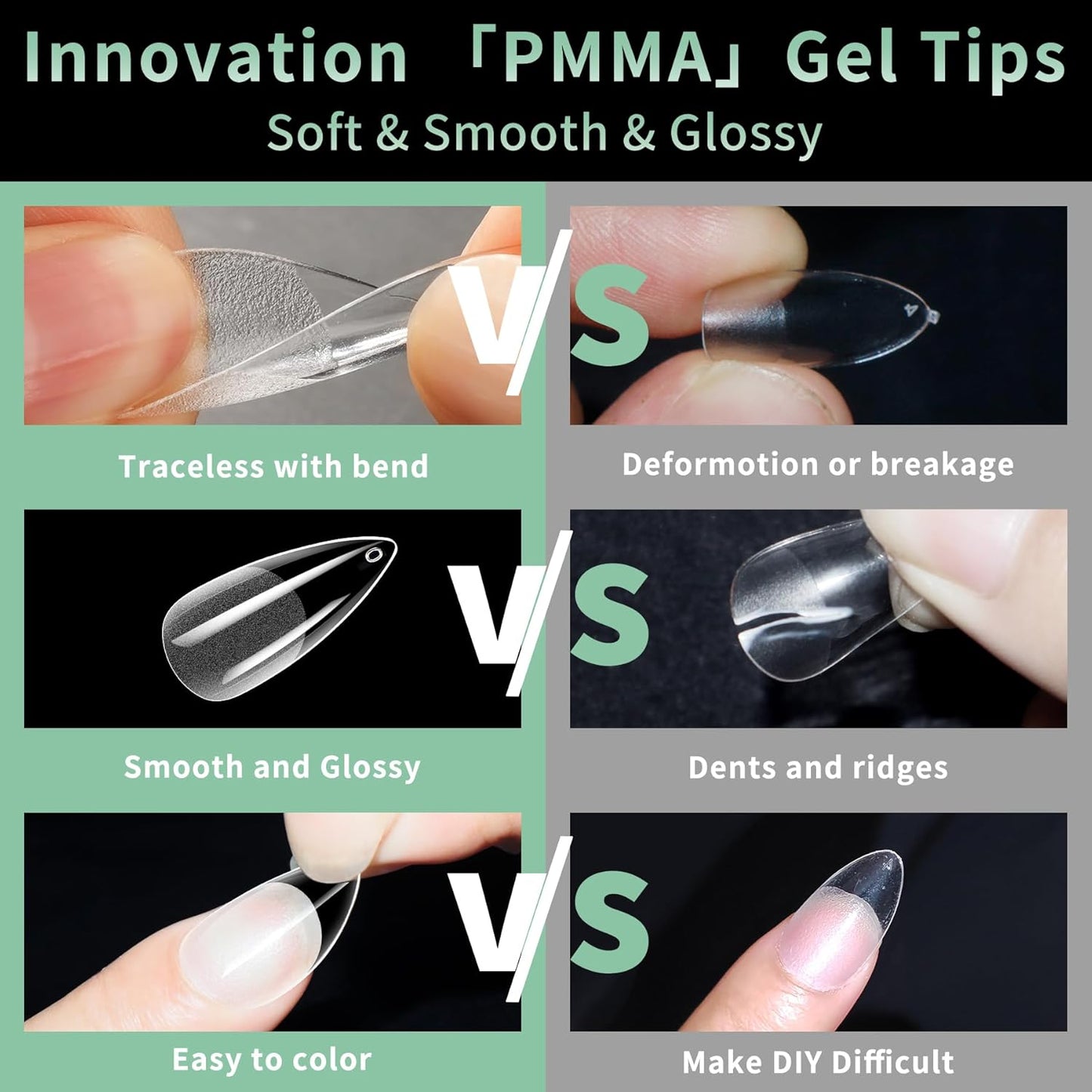 Medium Stiletto Nail Tips, 216pcs Acrylic Soft Fake Nails Gel Nail Tips, Full Cover Pre-Shaped Matte Clear Press on Nails for Extension, Diy at Home Manicure 12 Sizes