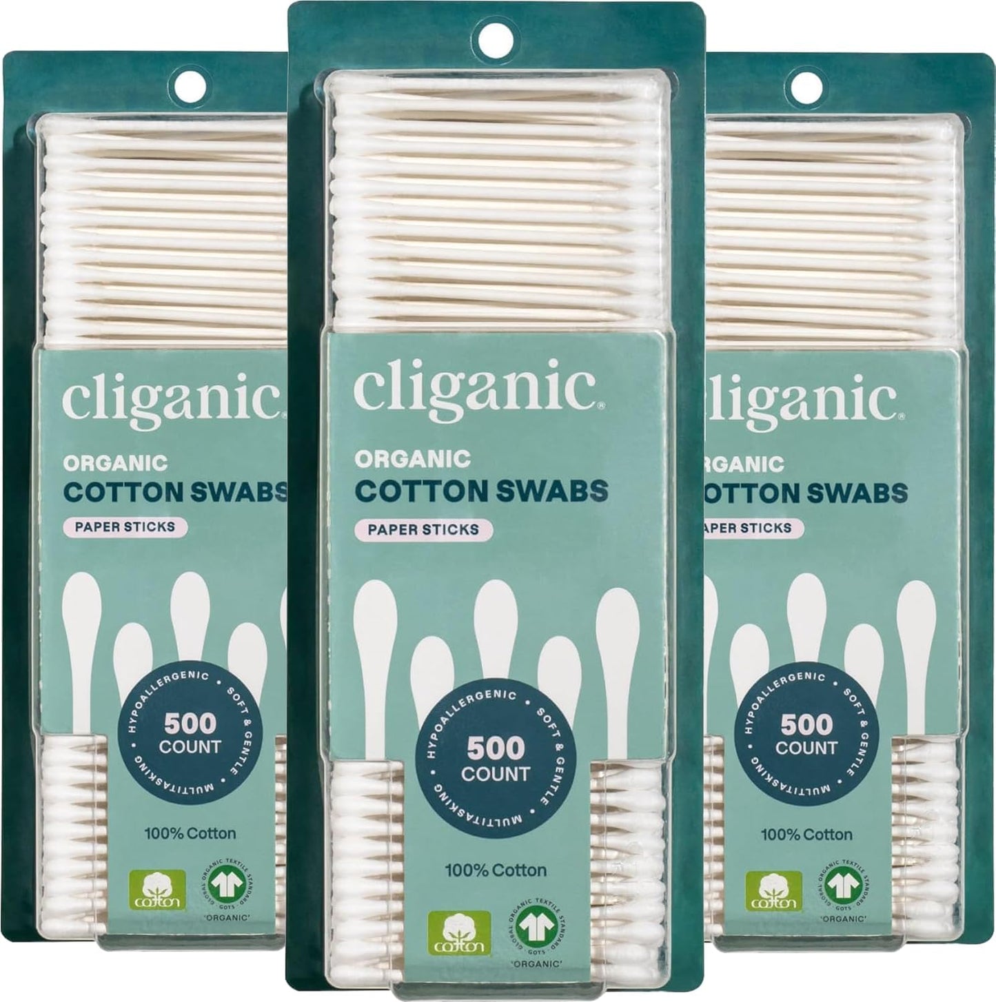 Cliganic Organic Cotton Swabs, 1500 Count - 100% Pure Natural Cotton, Chlorine-Free Hypoallergenic, Soft, Gentle & Absorbent Buds