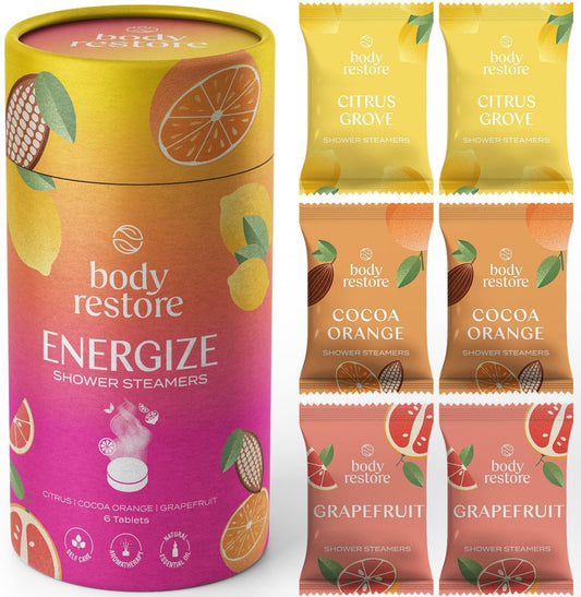 Body Restore Shower Steamers Aromatherapy 6 Pack - Christmas Stocking Stuffers for Men, Birthday Gifts for Women, White Elephant, Relaxation, Self Care - Citrus
