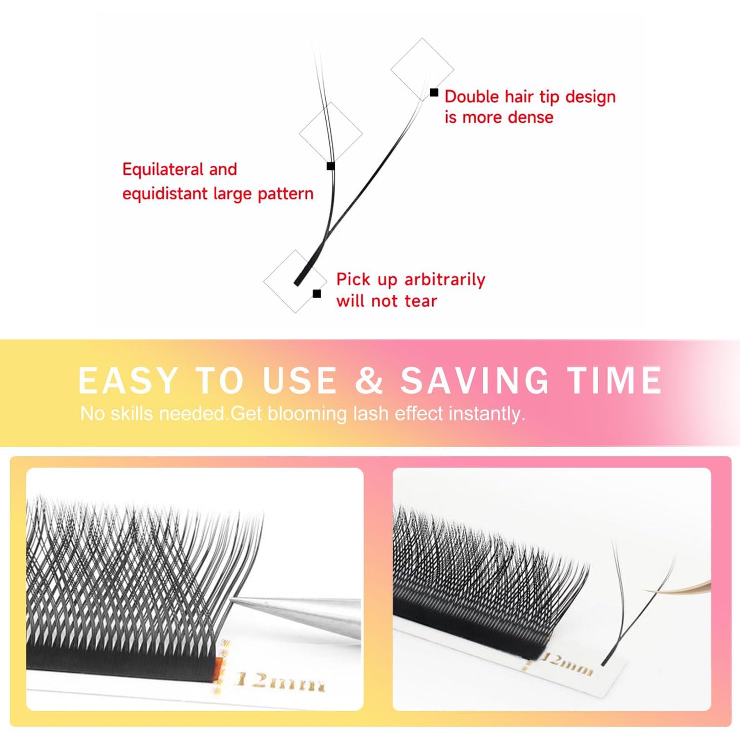 YY Lash Extensions Y Eyelash Extensions 0.05mm Thickness C Curl Mix 8-15mm Premade Fans 4D Individual Lashes Matte Black Volume Lashes 12 Rows Crisscross False Eyelashes(YY-0.05-C,8-15mm)
