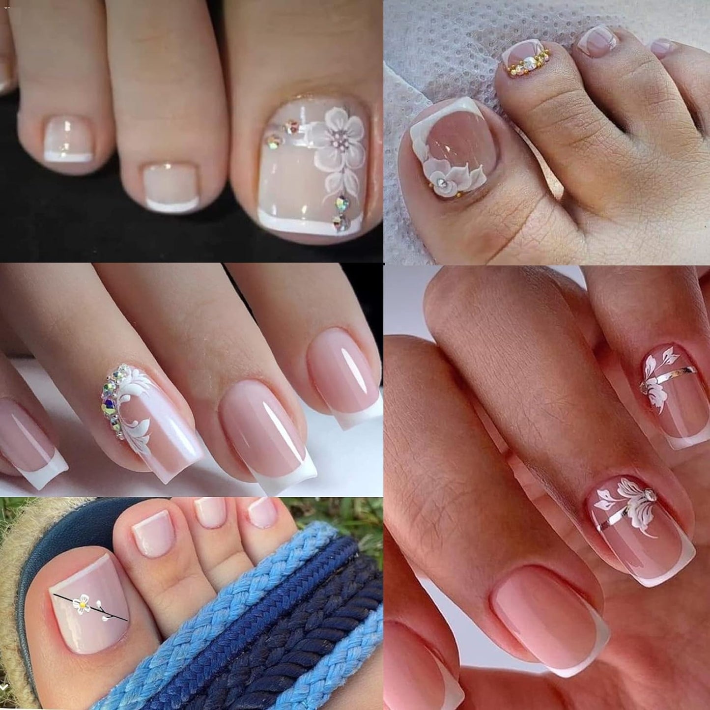 Flower Nail Stickers for Nail Art 5D Embossed Engraved Nails Decals 3D Spring Summer Accessories White Blue Self-Adhesive Nails DIY Design Decoration for Women Girls（6 Sheets