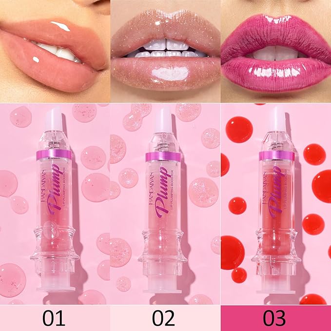 Natural Spicy Lip Plumping Booster Lip Plumping Oil，Lip Plumper Gloss, Ultra-Hydrating & Nourishing Plump and Pout Lip Plumper, Glossy Finish Fuller Lip Plumping Lip Gloss for Women Girls(3PC)