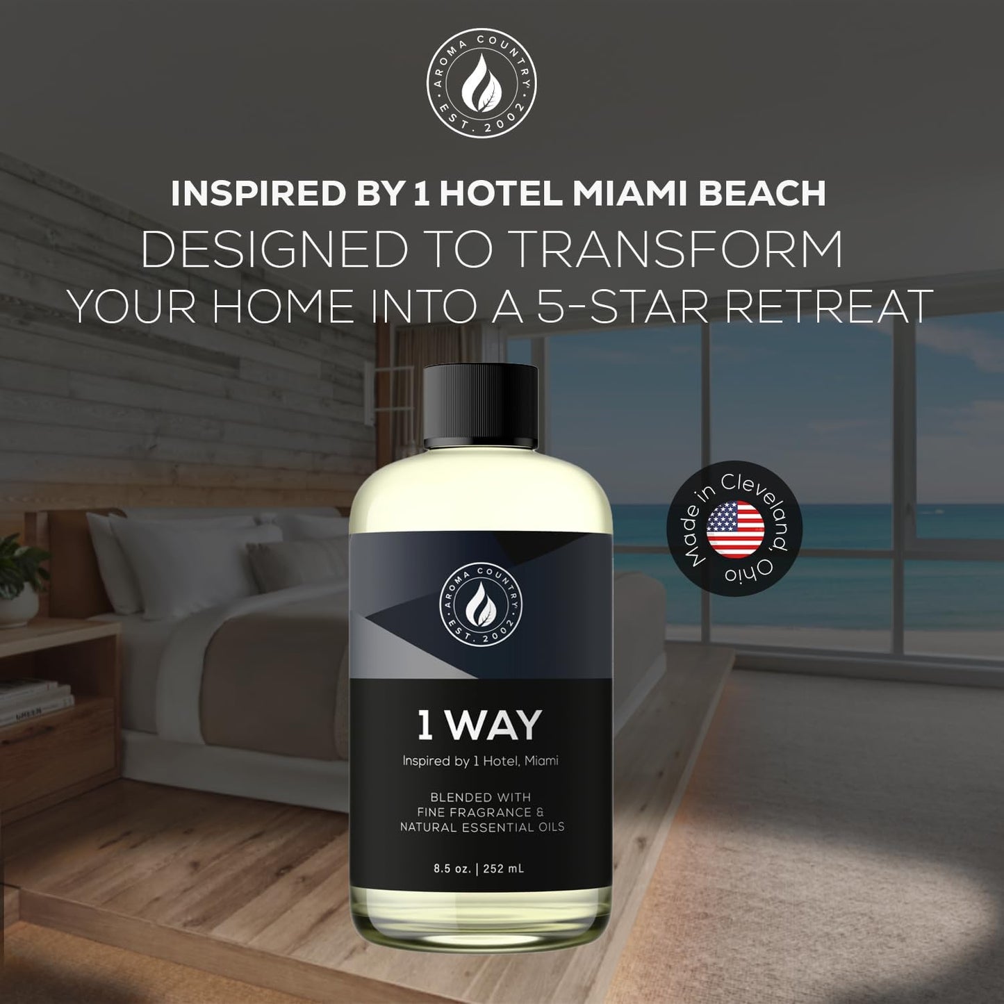 Aroma Country 1 Way Diffuser Oil - Luxury Hotel Santal Fragrance Oil for Diffuser Refill, Sandalwood Home Aroma Diffusers & Room Spray - My Way Premium Aromatherapy Oils & Home Scent (8.5 Fl Oz)