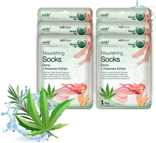 Epielle Nourishing Foot Masks 6 Pairs, Deep Moisturizing Socks for Dry Feet & Cracked Heels, Repair and Nourish with Hemp & Rosemary Extract, Foot Spa & Self Care Gifts for Women, Korean Skin Care