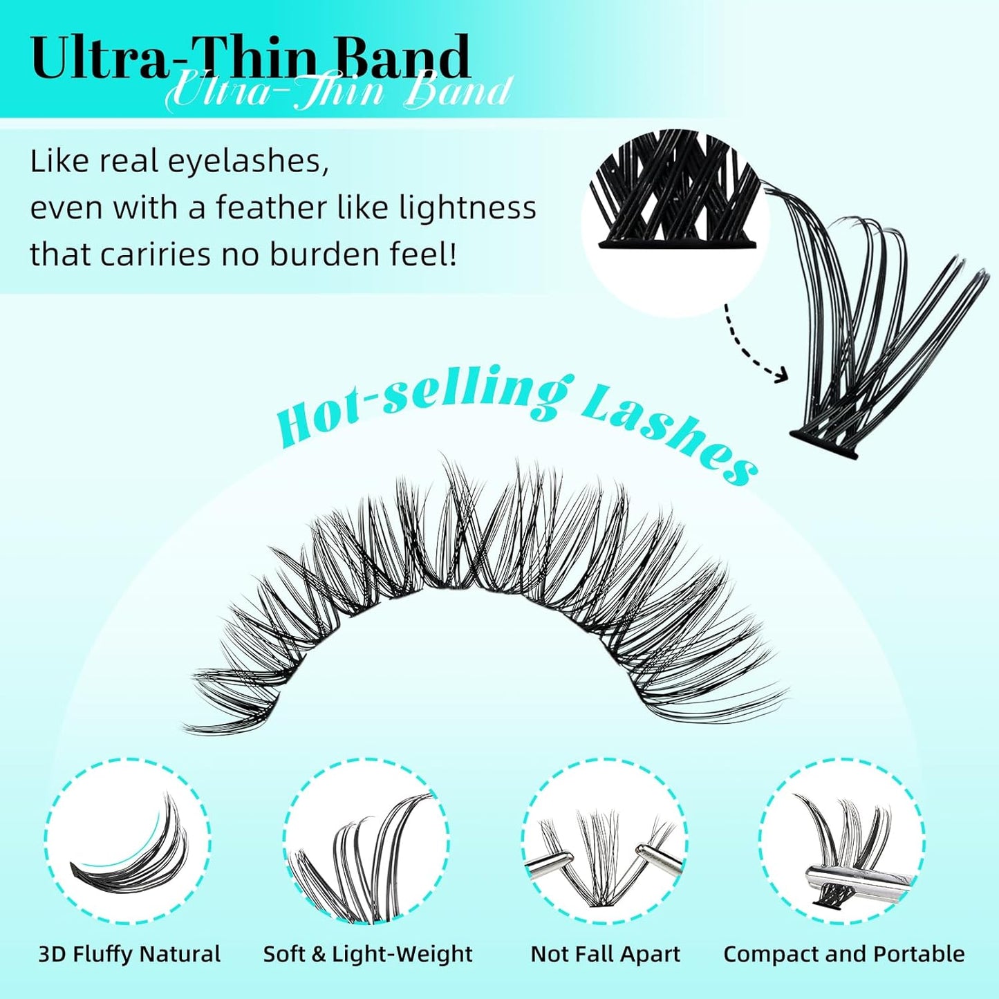 Lash Clusters 240pcs Eyelashes Cluster Individual Wispy Lashes Thin Band for D Curl Lash Extension Eyelashes for Beginners at Home,False Eyelashes Soft Eyelash Clusters(30D,D-Mix9-16mm)