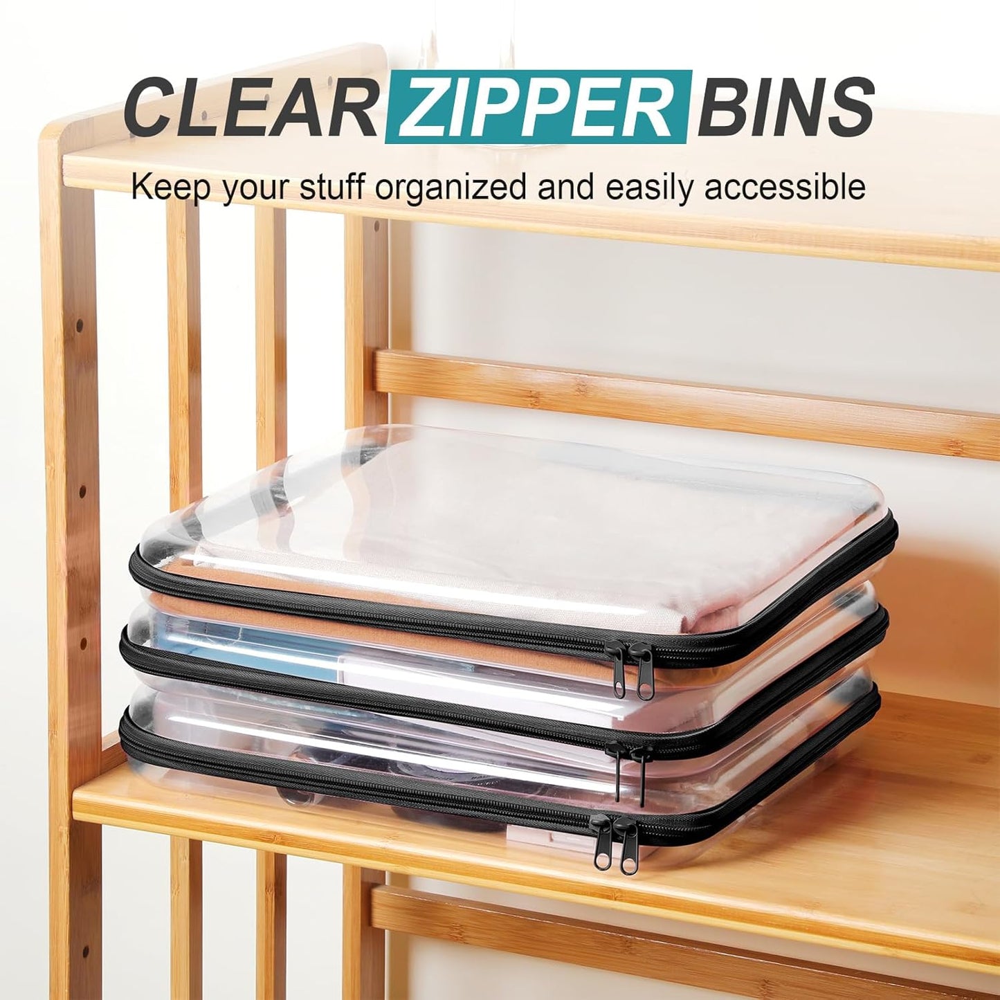 Hoolerry 3 Pcs Clear Hard Zipper Case Plastic Pouch Transparent Hard Case Clear Makeup Bag Portable Travel Organizer Bin for Cosmetics, Building Blocks, Puzzles(Black,L)