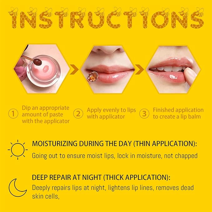 4PCS Lip Balm Honey Pot, Honey Pot Lip Balm for Dry Cracked Lips, Strawberry Lip Balm Scrubs Exfoliator & Moisturizer, Hydrating Lip Balm Honey Pot with Wand, Lip Sleeping Mask (D)
