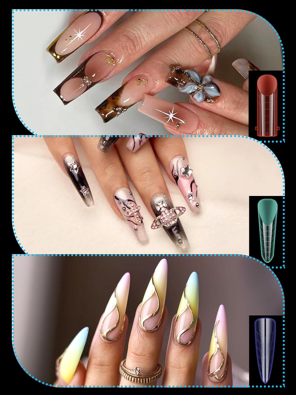 Dual Forms for Poly Gel Extension, 6 Colors Nail Form, 6 Styles Nail Forms for French Nails, 72PCS Duet System Dual Forms Sticker Silicone Pads for French Manicure Extension-12 Sizes, 144PCS