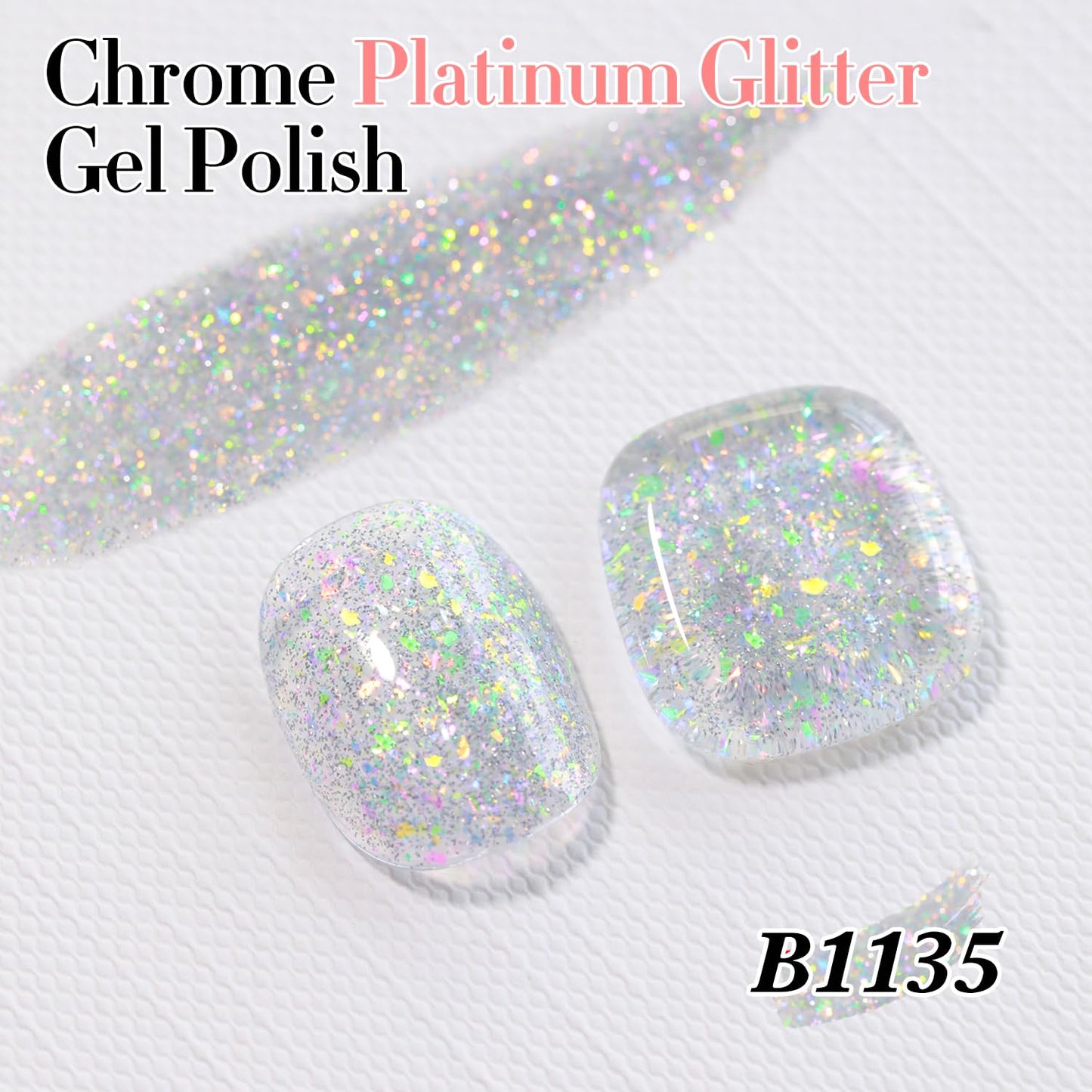 Double Rhythm Glitter Gel Polish 0.5 Oz Clear Shimmer Reflective Color 15ML Gel Polish Salon DIY at Home (Rainbow Silver-B1135)