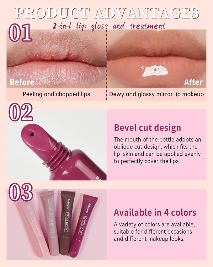 Tinted Lip Balm-1Pcs Raspberry Peptide Hydrating Lip Tint Moisturizer,Jelly Glossier Lip Treatment Balm,Non-Stick Lip Care Glow Reviver Lip Oil,Yummy Glowy Lip Gloss,Thanksgiving Makeup for Women-04