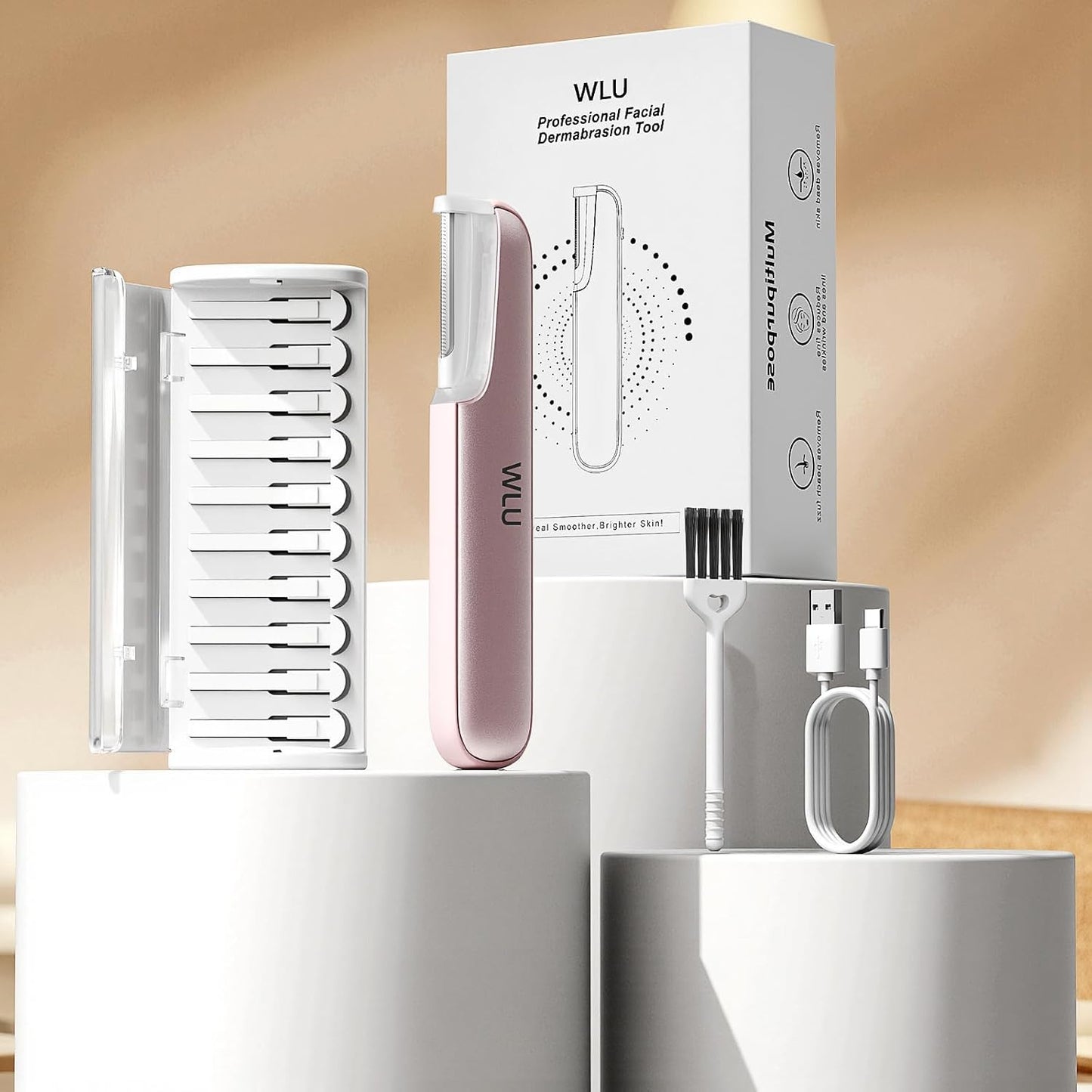 Dermaplaning Tool for Women Face - Edge Technology Sonic Dermaplane Razor for Facial Exfoliation & Peach Fuzz Hair Removal with 10 Refill Blades (Pink)