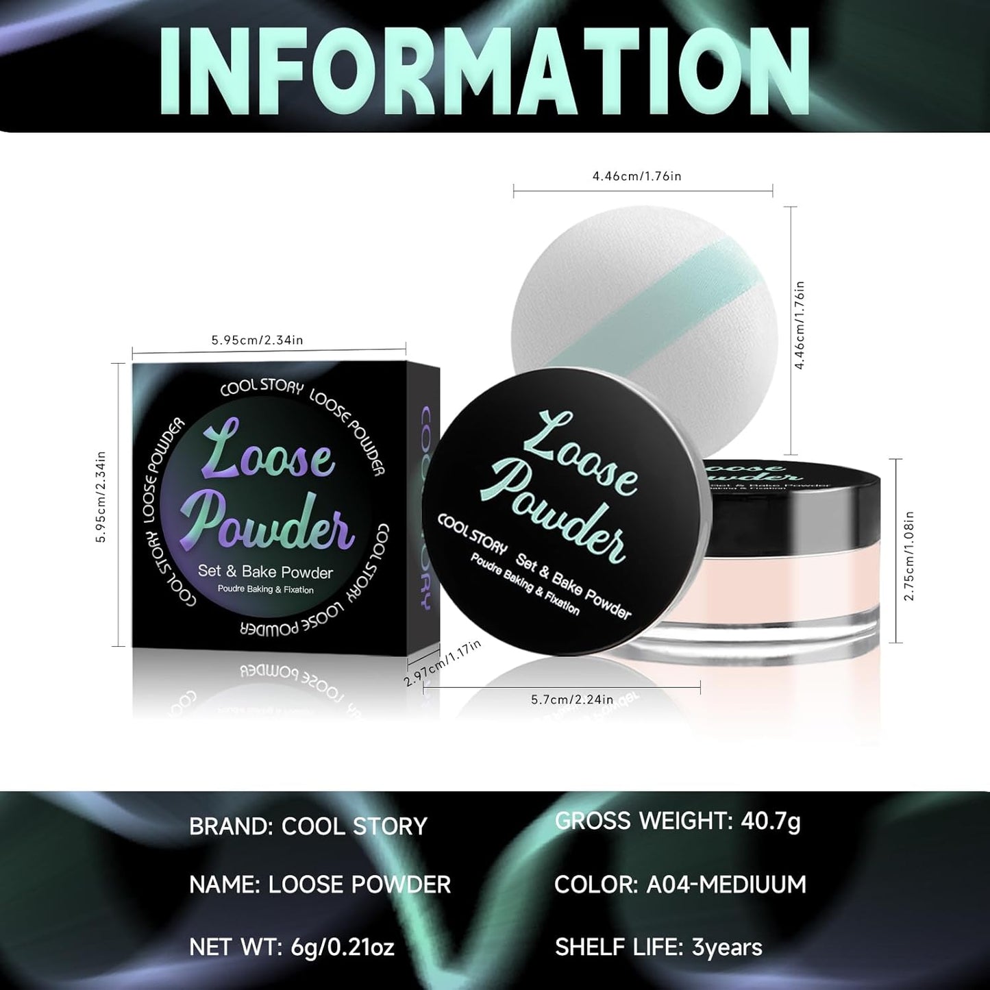 Loose Setting Powder, Bake Makeup Powder Full Coverage Matte Finish (Medium, 6g/O.21oz)