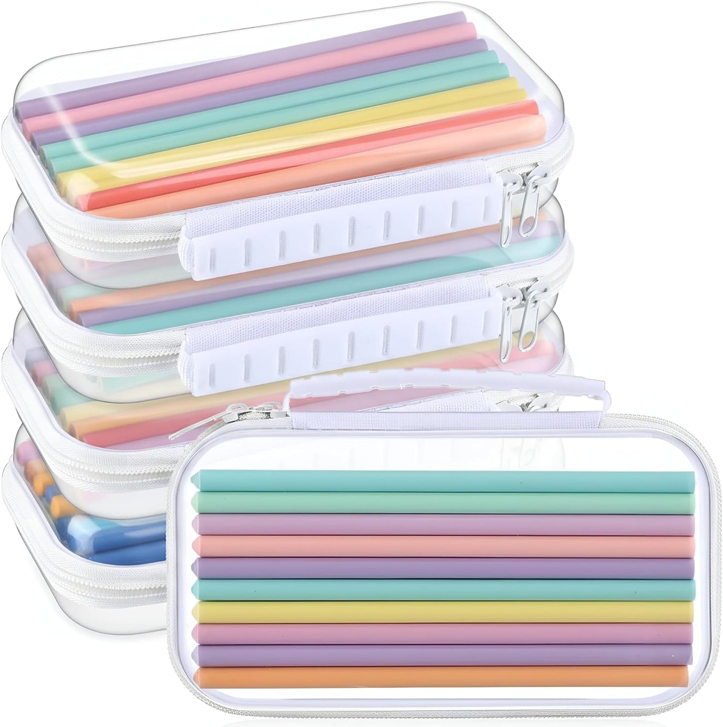 Sanwuta 4 Pcs Clear Hard Zipper Case with Handle Office Storage Cases Hard Plastic Pouches Transparent Bins for Crafts, Pencils, Snacks, Cosmetics, Puzzles(7.5 x 4 x 2 Inches,White)