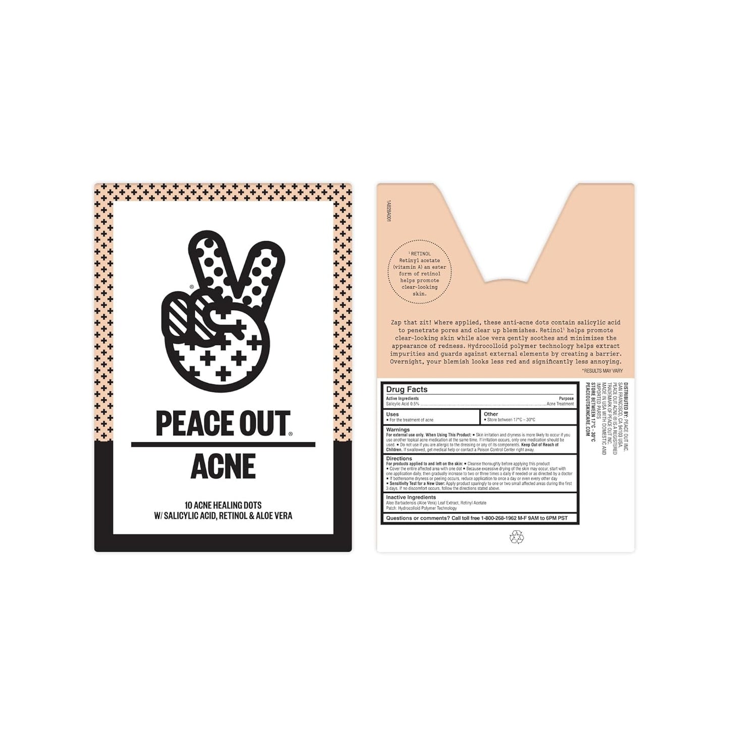 PEACE OUT Acne Healing Dots Helps Clear Blemishes Overnight, Fast Acting Hydrocolloid Pimple Patches for Breakouts with Salicylic Acid, Retinol and Aloe Vera, Award Winning Skincare Solution 10 Count
