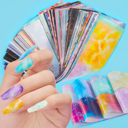 JERCLITY 300 Sheets Nail Foil Transfer Nail Art Stickers Set Nail Foil Transfer Sheets Marbling Starry Sky Leopard Print Aurora Iridescence Gradient Patterns for Women
