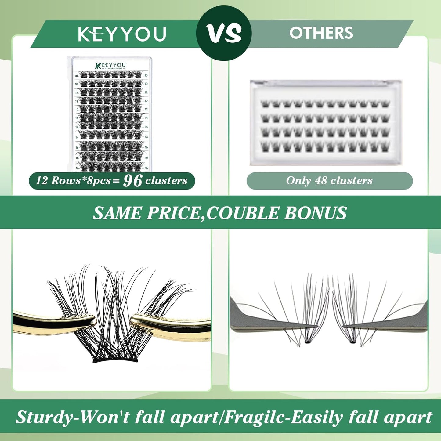 Lash Clusters 96pcs Individual Lashes D Curl 16mm Eyelash Clusters KEYYOU Volume Wispy Lash Extension Soft&Comfortable Easy DIY at Home(Y23,D-16mm)