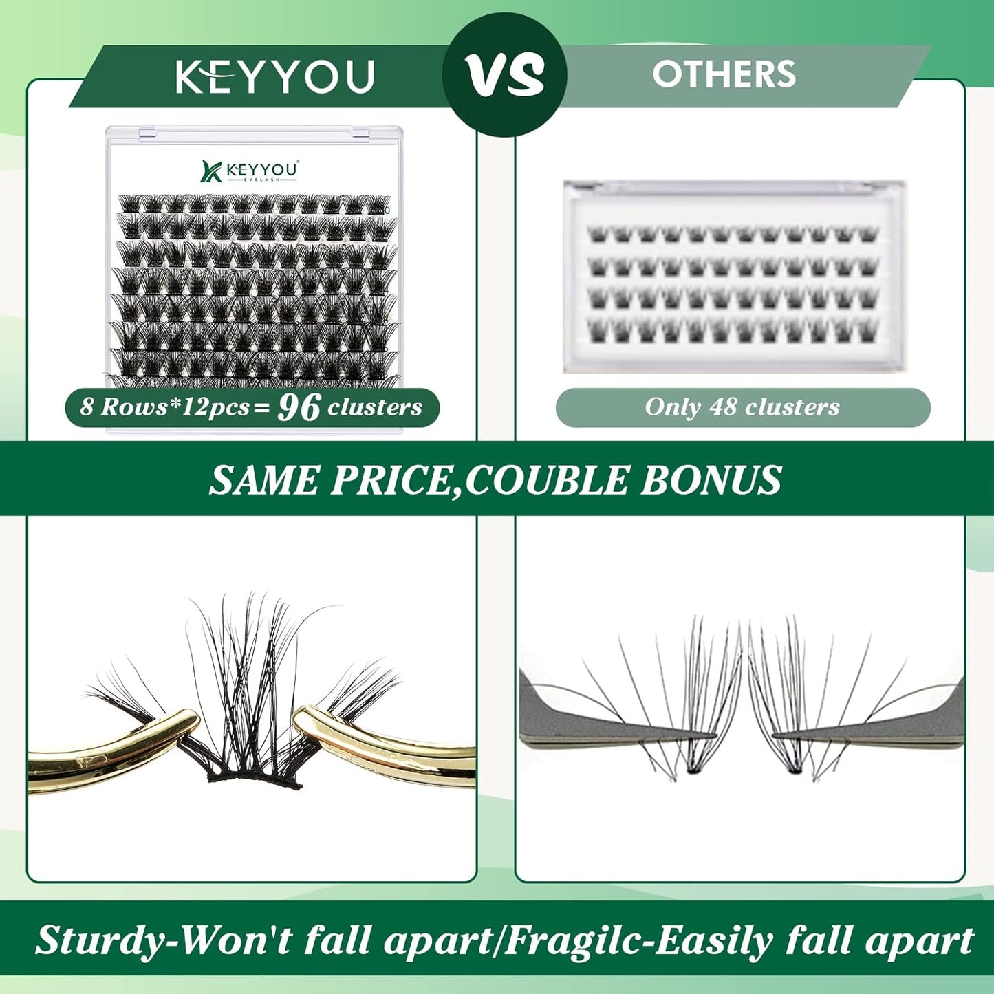 Lash Clusters 96pcs Individual Lashes Y03 D Curl 14mm Cluster Lashes KEYYOU Volume Wispy Lash Extension Soft&Comfortable Easy DIY at Home(Y03 D-14mm)