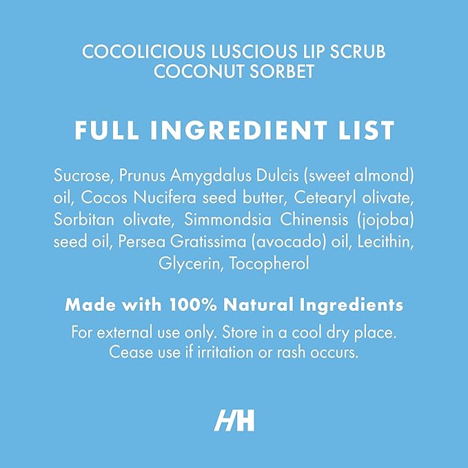 Handmade Heroes 100% Natural Lip Scrub, Vegan Conditioning Coconut Exfoliator - Gentle Exfoliant, Sugar Polish and Scrubber for Chapped Dry Lips, 1oz (Coconut Sorbet)