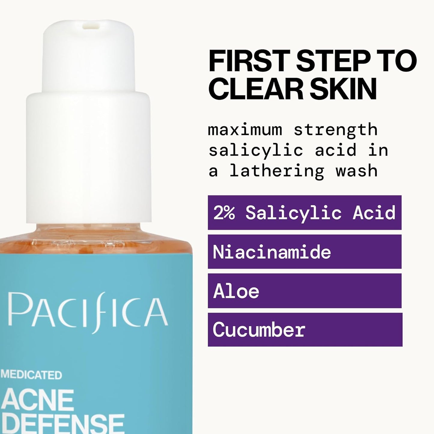 Pacifica Acne Defense Face Wash - Deep Pore Purifying Face Cleanser - w/ 2% Salicylic Acid, Pore Reducing Niacinamide & Inflammation Reducing Cucumber - for Sensitive Skin Vegan Dermatologist Tested