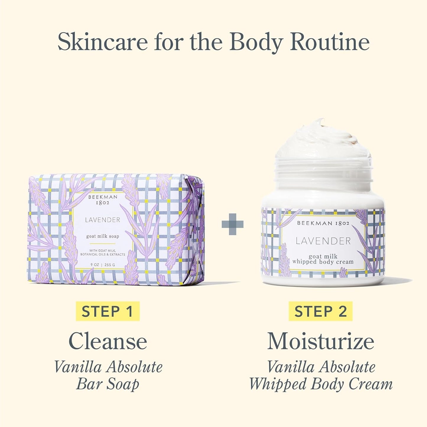 Beekman 1802 Whipped Body Cream, Lavender - Scented - 8 oz - Intensely Hydrating & Softens Skin - With Goat Milk - Good for Sensitive Skin - Cruelty Free