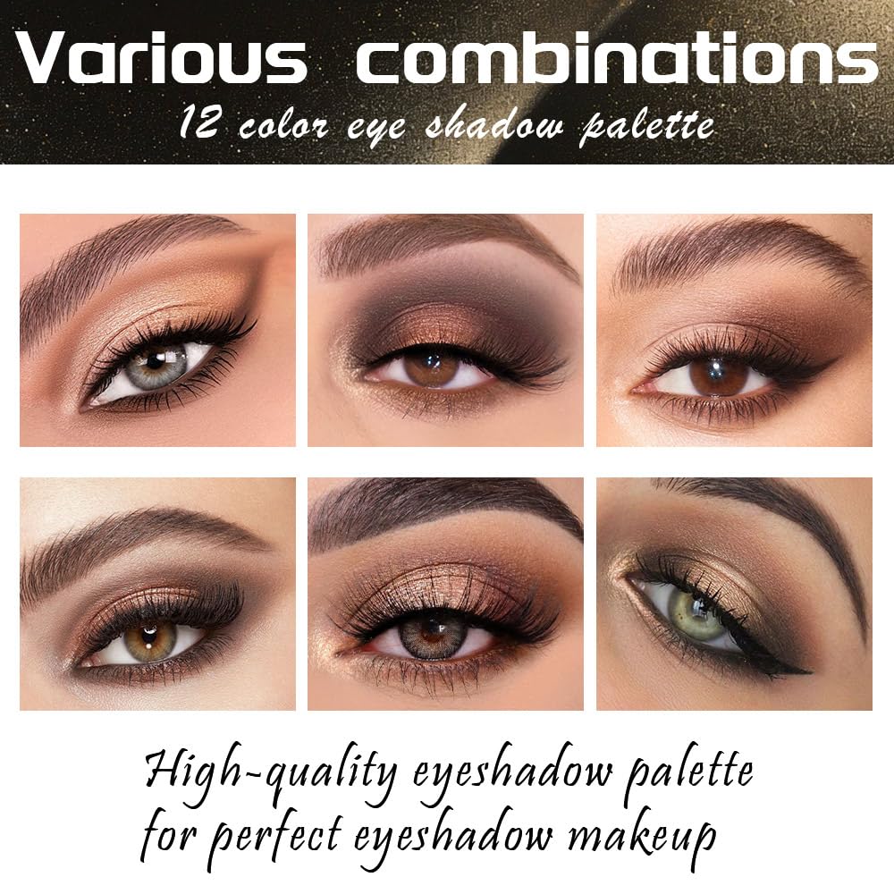 12 Colors Eyeshadow Palette – Neutral Warm Tone Matte & Glitter Eye Makeup Palette, High Pigment Waterproof Eyeshadow Kit for Women – Blendable Natural Brown, Nude, Rose Gold Shimmer Makeup 01#