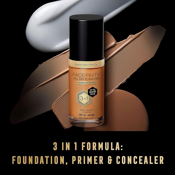 Max Factor Facefinity 3-in-1 All Day Flawless Liquid Foundation, SPF 20-78 Warm Honey, 30 ml